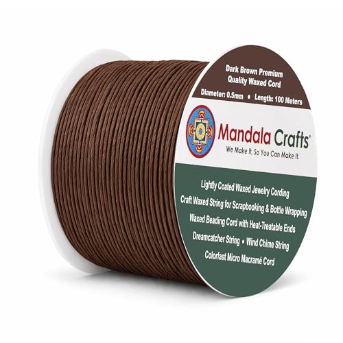 0.5mm 109 Yards Dark Brown Cotton Waxed Cord for Jewelry Making Bracelet Cord Waxed String (327 Foot)