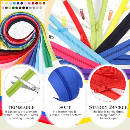 28.6 Yards 26 Pieces Sewing Zippers #3 Nylon Coil Zippers Assorted Zipper for Sewing with 104 Zipper Sliders for DIY Tailor Sewing Crafts Supplies (26 Count)