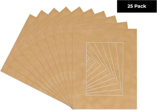 Pack of 25 Acid Free 11x14 Mats Bevel Cut for 8.5x11 Photos - Beige Suede Precut Matboards For Pictures, Photos, Framing - 4-ply Thickness