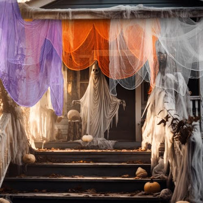 Halloween Cheese cloth 84.65 x 590.55 Inch White Orange and Purple Cheesecloth Roll for Crafts Large Cotton Muslin Gauze Fabric for Halloween Outdoor & Indoor Spooky Decoration
