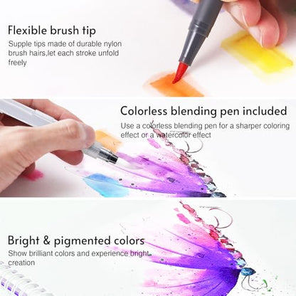 12 Colors Blendable Watercolor Markers for Adults 2026 Professional Double Tip Paint Pens with 1 Water Brush Pen Water Based Coloring Pens Drawing Markers Set with Flexible Brush Tip (12 Count)