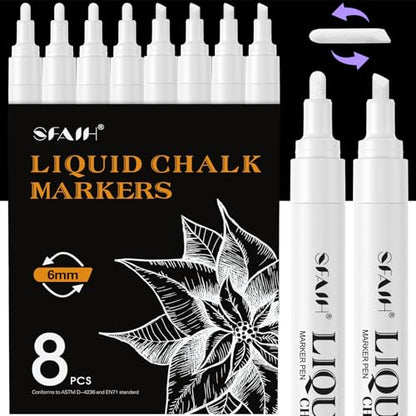 White Liquid Chalk Markers for Blackboard Glass (8 Count)