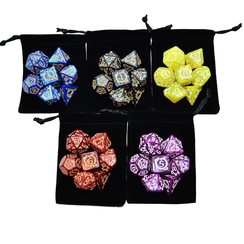 Retro Polyhedral Dice Sets with Pouches for D&D DND RPG MTG Dungeon and Dragons Table Board Roll Playing Games D4 D6 D8 D10 D% D12 D20