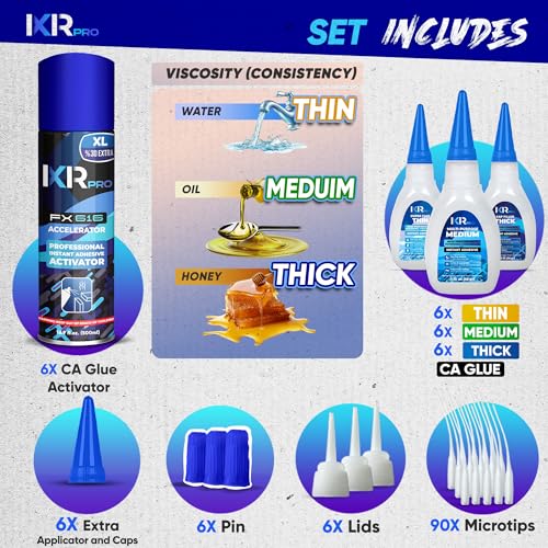 CA Glue with Activator 18x Thin Medium Thick Glue Kit 6X 16.9oz Accelerator