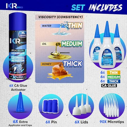 CA Glue with Activator 18x Thin Medium Thick Glue Kit 6X 16.9oz Accelerator