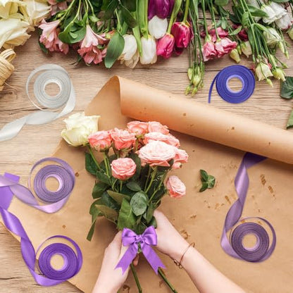 1-1/2 Inch Single-Faced Purple Satin Ribbons for Crafts Gift Wrapping Wedding | 6 Rolls Assorted Ribbons for Flower Bouquet Invitations Bridal Shower Hair Bows Garland Party Decor