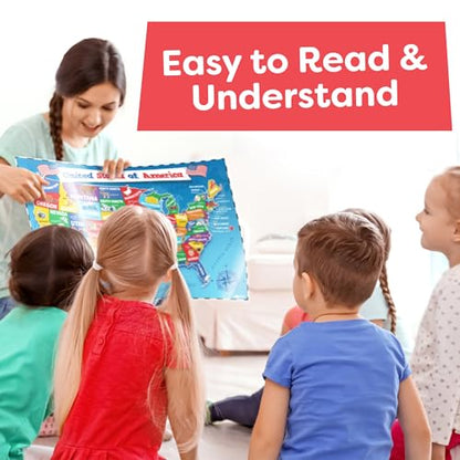 United States and World Map For Kids Classroom Posters 2pc Set (2 Count)