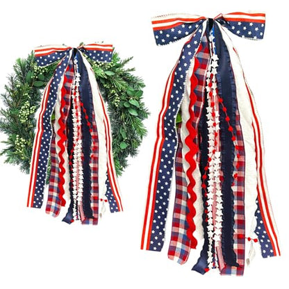 Large Patriotic Star Ribbon Bow for Wreath