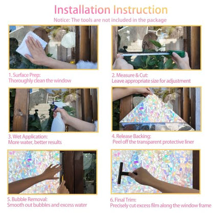 Rainbow Window Clings 3D Decorative Stained Glass Film