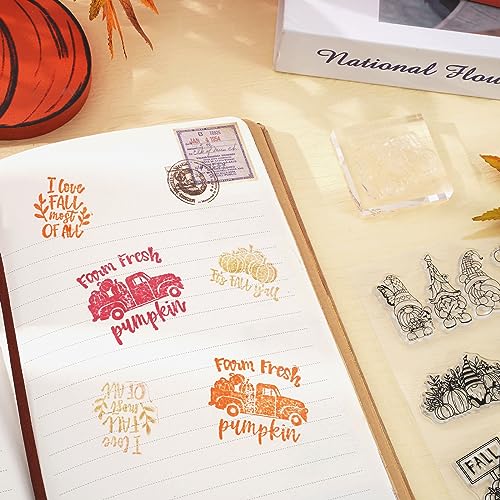 5 Sheet Fall Thanksgiving Clear Stamps Autumn Leaves Pumpkin Gnome Silicone Transparent Stamps Happy Fall Border Stamp Cards for DIY Craft Card Making Scrapbooking Embossing Album Decor (5 Count)