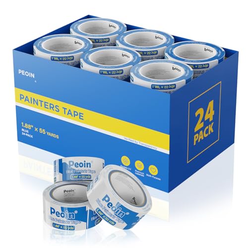 24 Roll Blue Painters Tape 2 Inch Wide Bulk Masking Paint Tape 1.88inx55yds (24 Count)