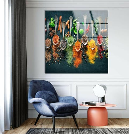 Round 31 5'' Spoon Spices Glass Wall ArtTempered Glass Printing Wall Decor Large Wall Art Wall Hangings