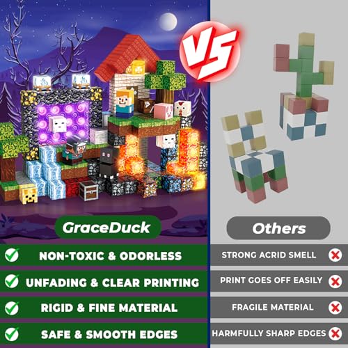 200 PCS Magnetic Blocks with Light Up Blocks (200 Count)