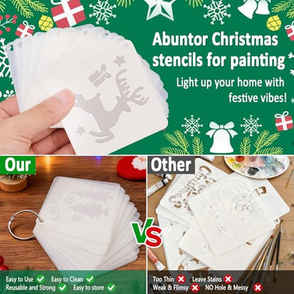 34pcs Christmas Stencils for Painting On Wood Reusable Xmas Stencils Set Holiday Templates for DIY Crafts Home Decor Art Projects (34 Count)