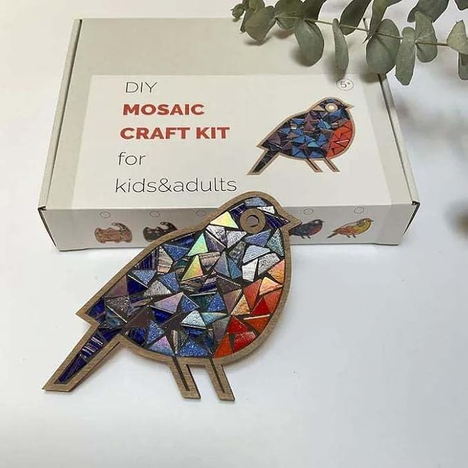 TATREBCRE DIY Mosaic Kit for Adults – Feather, Bird, Cat & Heart Designs – Christmas Gift Arts and Crafts Kit with Grout & Tools – Easy Mosaic Craft for Beginners (Colorful Bird)