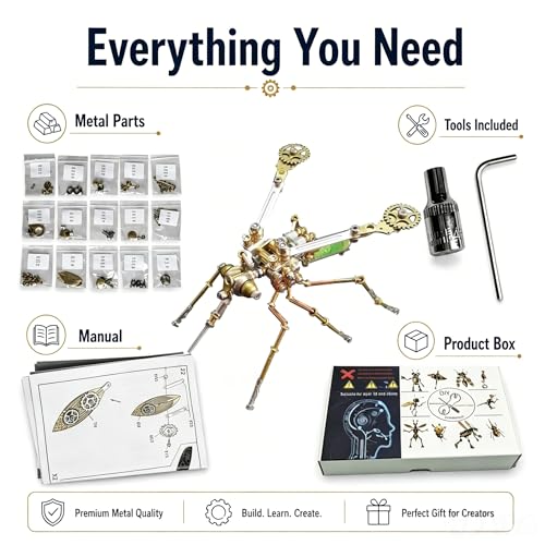 3D Metal Model Mechanical Kits Steampunk Insects Mosquito Puzzle for Adults 140+ Parts 3 Hours Build Cool Desk Decor Christmas & Birthday Gift for Men Father (100 Count)