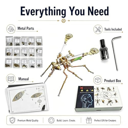 3D Metal Model Mechanical Kits Steampunk Insects Mosquito Puzzle for Adults 140+ Parts 3 Hours Build Cool Desk Decor Christmas & Birthday Gift for Men Father (100 Count)
