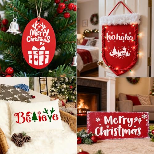 34pcs Christmas Stencils for Painting On Wood Reusable Xmas Stencils Set Holiday Templates for DIY Crafts Home Decor Art Projects (34 Count)