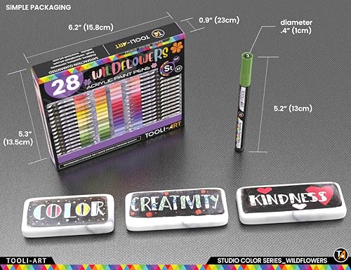 28 Wildflower Colors Acrylic Paint Pens Studio Color Series Markers Set 0.7mm Extra Fine Tip (28 Count)