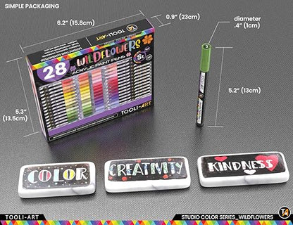 28 Wildflower Colors Acrylic Paint Pens Studio Color Series Markers Set 0.7mm Extra Fine Tip (28 Count)