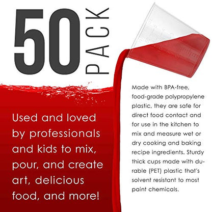 5 Oz (150 ml) Liquid Measuring Cups, 50 Pack with 25 Sticks