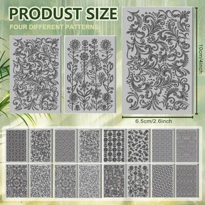 16 Sheets Artistic Flowers Clay Texture Mat Geometric Pattern Polymer Clay Texture Sheets DIY Tools for Pottery Earring Jewelry Making Stamp Engraving Machines