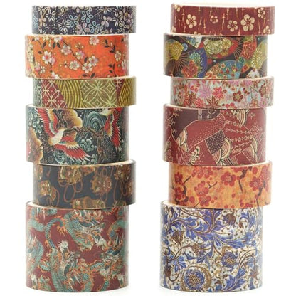 12 Rolls Kyoto Charm Washi Tape Set Japanese Arts Adhesive Tapes Geometric Garden Decorative Masking Tape Sets for Craft (12 Count)
