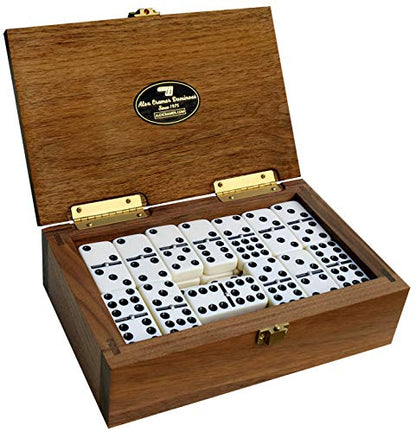 Alex Cramer Double 9 Dominoes Set for Adults with Spinners. Domino Set in Black Walnut Case. Holds 55