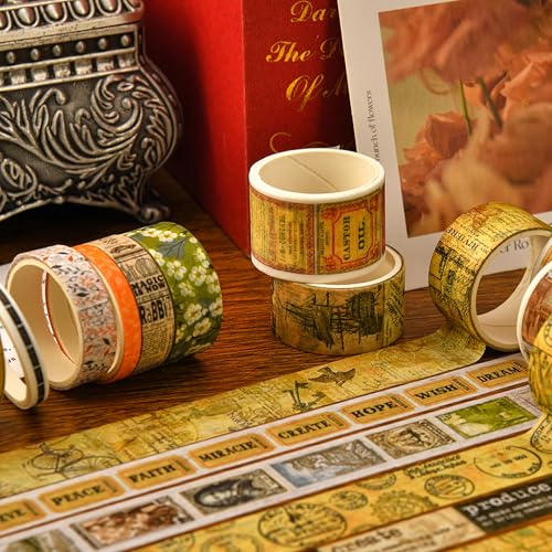 36 Rolls Vintage Washi Tape Pack Retro Arts Adhesive Tapes Wide Chronicle Decorative Masking Tape Sets for Craft (36 Count)