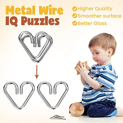 34 Pcs Metal Brain Teaser Puzzles for Kids Adult 3D Wooden Mind Games Puzzle Cube Wooden Brain Games Block Metal Wire Unlock Interlock Game Educational Logic Mind Desktop Toys (34 Count)