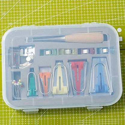 Bias Tape Maker 6mm 9mm 12mm 18mm 25mm Fabric Bias Binding Maker with Binder Foot Bradawl Quilting Clips Sewing Pins Kit