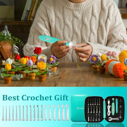 18 Size Counting Crochet Hooks Set with Light Handle 2.0mm~14.0mm (18 Count)
