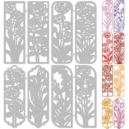 8PCS Background Flower Frame Metal Cutting Dies Floral Die Cuts for Card Making Rectangle Frame Metal Die Cuts Embossing Stencil Template for DIY Crafting Scrapbooking Bookmark Album Decor (8 Count)