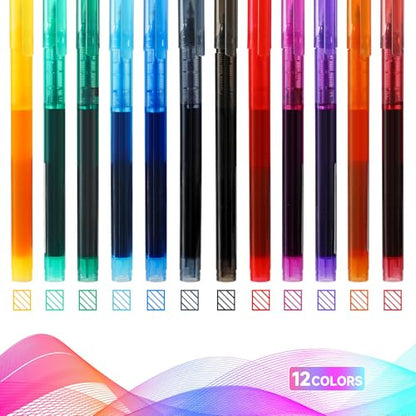 Fine Point Colored Pens 12 Colors 0.5mm Gel Ballpoint Pens Assorted Colors Liquid Ink Pens No Smear Vibrant Colorful Writing for Journaling Note Taking Doodling Coloring Office School Supplies (12 Count)