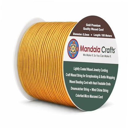 0.5mm Gold Cotton Waxed Cord for Jewelry Making (327 Foot)