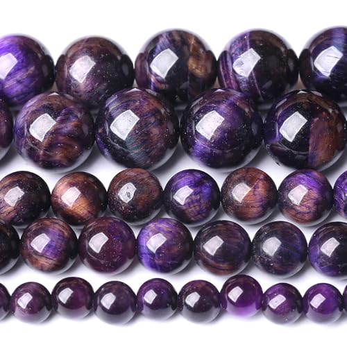8MM Purple Tiger Eye Stone Beads Natural Gemstone Round Loose Beads for Jewelry and Bracelets Making 45pcs Strands 16"