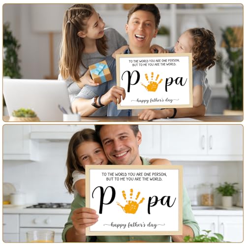 Best Papa Handprint Art Gifts DIY Kit Father's Day Craft from Daughter or Son Handprint Keepsake with Wood Frame for Him Dad Papa Grandpa Father's Day Birthday Holiday Activities 12x16inch