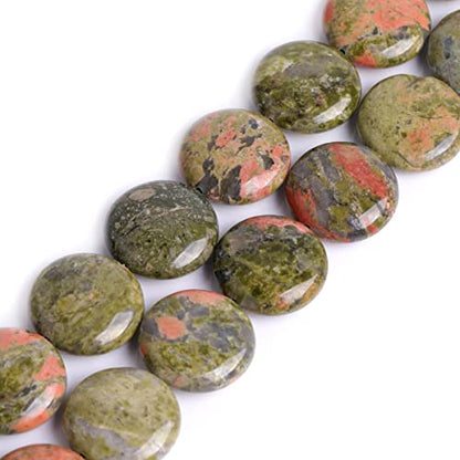 GEM Inside Natural 20mm Coin Green Unakite Gemstone Loose Beads Energy Stone Handmade Beads for Jewelry Making Jewelry Beading Supplies for Women