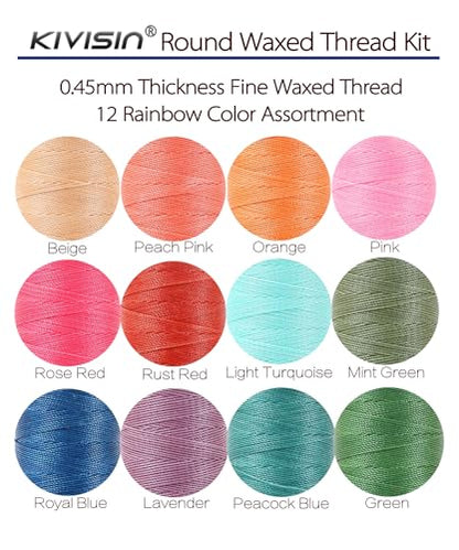 12 Colored Waxed Polyester Thread