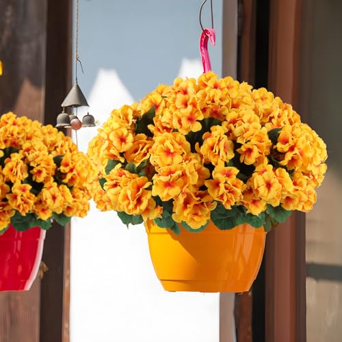 6 Pcs Artificial Geranium Flowers for Outdoors Geranium Silk Flowers Outdoor UV Resistant Garden Plants Faux Flowers for Home Kitchen Table Centerpieces Decor