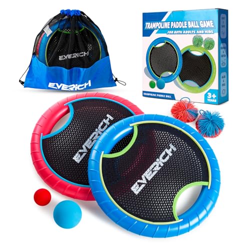 Bouncy Paddle Ball Game for Kids with 2 EVA Foam Trampoline Paddles and 4 Balls