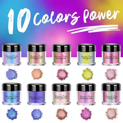 10 Colors Chameleon Mica Powder Color Shift Pigment Powder for Epoxy Resin Painting Soap Making Bath Bombs Candle Making Slime