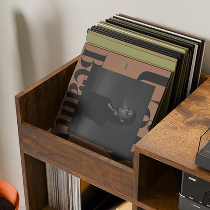 Large Record Player Stand with Vinyl Storage Cabinet