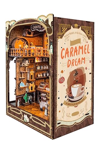Cat Book Nook Miniature House Kit with Dust Cover Bookshelf Decor