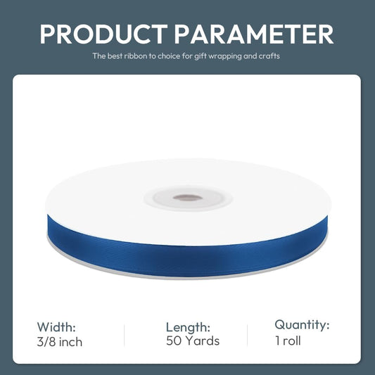 KMER LIFE 3/8" Wide x 50 Yards Navy Blue Single Faced Polyester Satin Ribbon, Navy Blue Satin Ribbon Perfect for Wedding Decor, Wreath, Crafts, Gift Wrapping & Other Projects (Navy Blue) - Crafty Corner