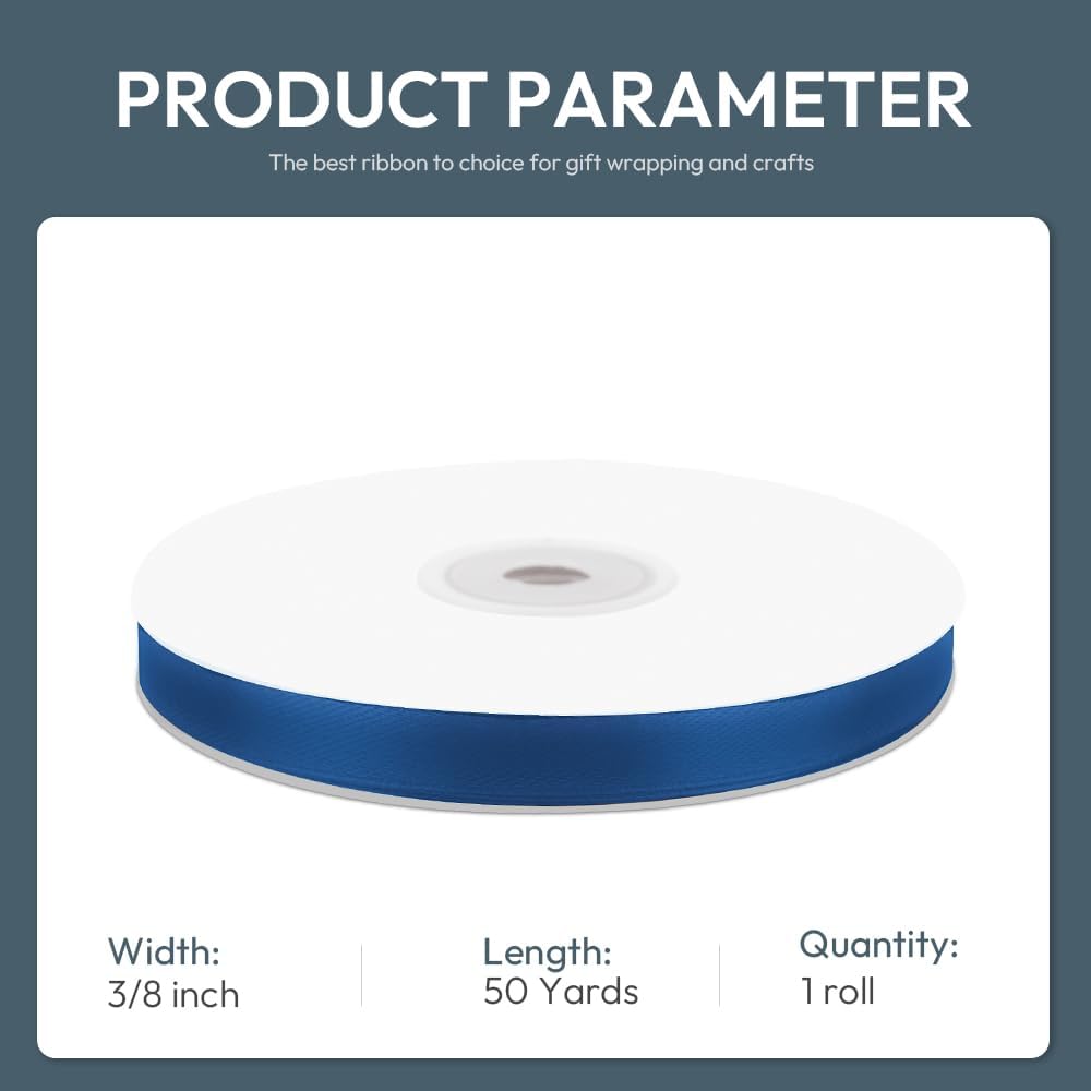 KMER LIFE 3/8" Wide x 50 Yards Navy Blue Single Faced Polyester Satin Ribbon, Navy Blue Satin Ribbon Perfect for Wedding Decor, Wreath, Crafts, Gift Wrapping & Other Projects (Navy Blue) - Crafty Corner