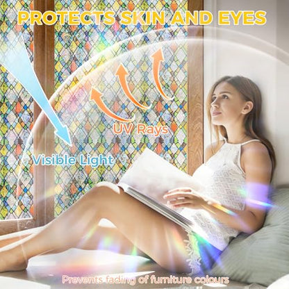 Rainbow 3D Window Stained Glass Privacy Film Decorative (2777.78 sq inches sq inches)