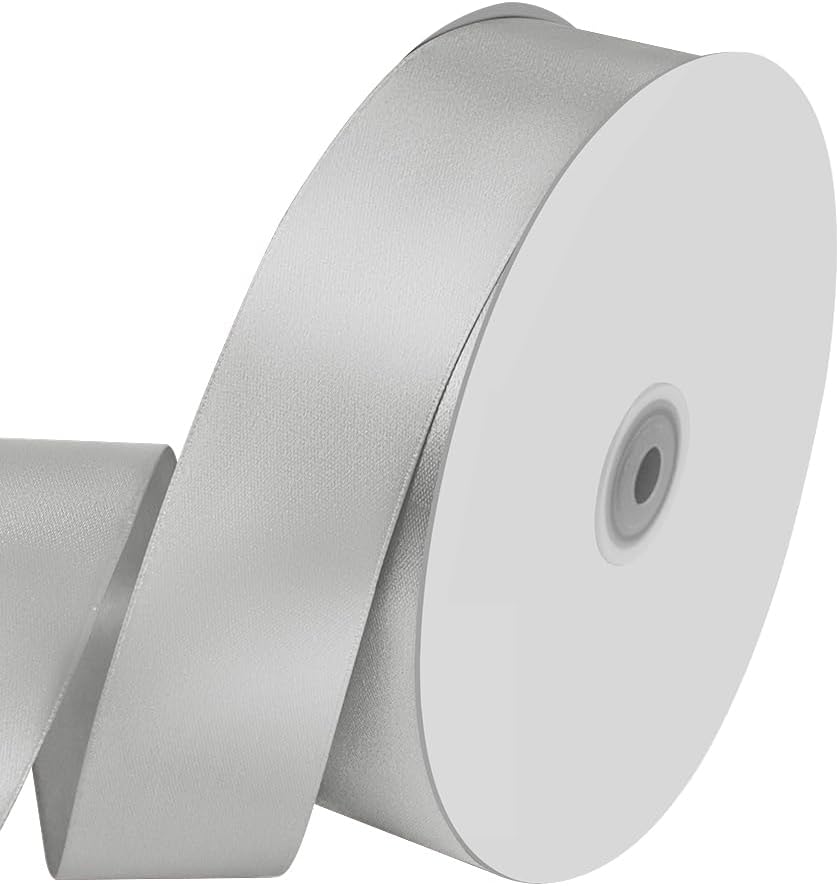 1-1/2" Wide x 100 Yards Single Faced Polyester Silvery Satin Ribbon, Perfect for Wedding, Gift Wrapping, Bow Making & Other Projects (Silvery) - Crafty Corner