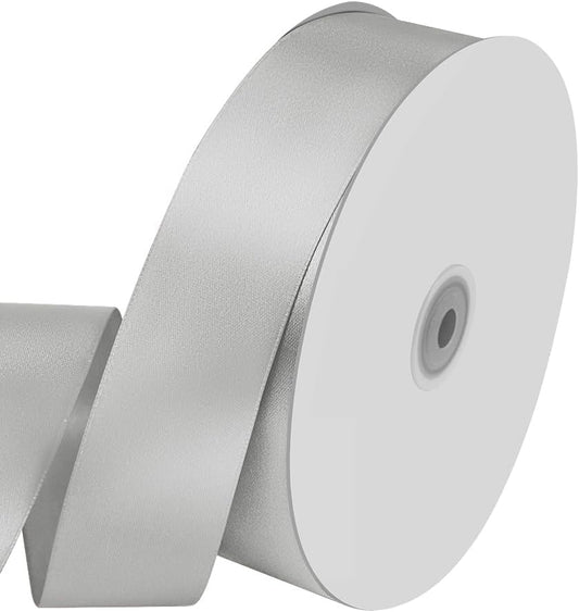 1-1/2" Wide x 100 Yards Single Faced Polyester Silvery Satin Ribbon, Perfect for Wedding, Gift Wrapping, Bow Making & Other Projects (Silvery) - Crafty Corner