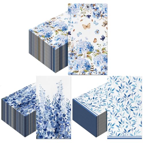 60 Pack 3 Styles Blue Floral Napkins for Decoupage Toile Napkins Flower Cocktail Decorative Paper for Birthday Party Beautiful Gorgeous